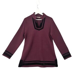 Soft Surroundings Wool Tunic Sweater‎ Womens Medium Velvet Trim Mock Burgundy